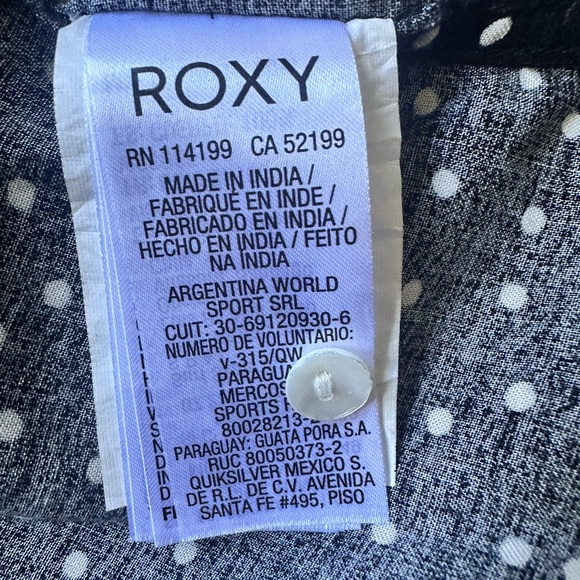 ROXY NWT polka-dot button down blouse – black/white, long sleeve, relaxed, sz M - Picture 6 of 8